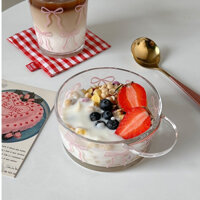 Cốc thủy tinh hồng nơ hoa lạnh pha cà phê cô gái cốc sữa cà phê ăn sáng