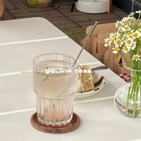 Cốc thủy tinh latte đá sọc nổi tiếng INS Hàn Quốc, cốc nước trái cây tại nhà, cốc nước lạnh