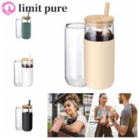 Cốc thủy tinh LIMIT PURE có nắp và ống hút Silicone Trà Boba có thể tái sử dụng