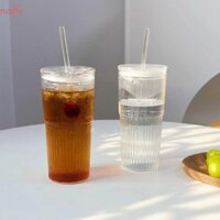 Cốc Thủy Tinh NEDFS, Có Nắp Cốc Rơm Dung Tích Lớn, 500 / 600ML Đồ Uống Trong Suốt Chịu Nhiệt Nước Trái Cây Bia