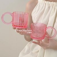 Cốc Thủy Tinh niche Có Vòng Nhẫn Màu Hồng Dập Nổi