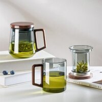 Cốc thủy tinh pha trà BT12 BT09, Cốc pha trà, Bình pha trà, Ly lọc trà thủy tinh có tay cầm bằng gỗ