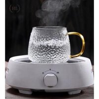 Cốc thủy tinh sần Decor phong cách Home Sweet  Cốc thủy tinh chịu nhiệt thiên thạch quai vàng - Bầu