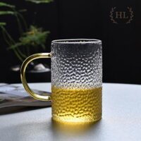 Cốc thủy tinh sần Decor phong cách Home Sweet  Cốc thủy tinh chịu nhiệt thiên thạch quai vàng - Cao