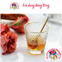 Cốc thủy tinh uống nước chịu nhiệt, dáng loe, viền vàng, 300ml cao cấp