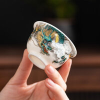 Cốc trà gốm cao cấp, cốc thử Kung Fu, phiên bản giới hạn năm Rồng, cốc đơn bằng sứ trắng ngọc bích béo, phụ kiện bộ trà DE0W