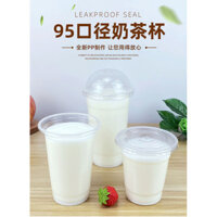 Cốc trà sữa dùng một lần có nắp Cốc nước ép nhựa trong suốt 95 cỡ nòng thương mại đóng gói bằng sữa dừa Đậu xanh