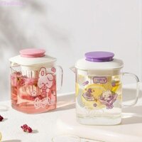 Cốc trà thủy tinh WILLISME có nắp, Ly uống trong suốt chịu nhiệt tách, Tay cầm chống bỏng có thể tháo rời chống bụi Bộ lọc tích hợp Máy pha trà trong suốt Sữa