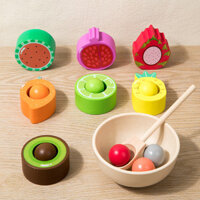 Cốc trái cây phân loại màu sắc cho trẻ em, kẹp hạt, đồ chơi gỗ Montessori cho trẻ mẫu giáo, kẹp hạt phù hợp