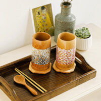Cốc tre khảm trai LIPIE KITCHEN, hũ tre làm quà tặng, đựng bút, ống đựng đũa, hàng thủ công mỹ nghệ Việt Nam cao cấp
