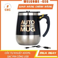 Cốc tự khuấy Sạc Pin USB - Ly Inox cao cấp 400mL tự động quay trộn đều Cafe Sữa Trà Nước Thông minh CS02 [CEC Store]