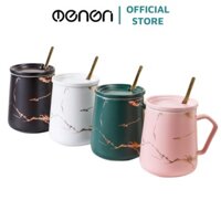 Cốc Uống Cafe Gốm Sứ 400ml OENEN Có Nắp Kèm Thìa Sang Trọng Oenon