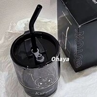 Cốc Uống Nước Bằng Thủy Tinh Màu Đen Có Ống Hút Tiện Dụng Cho Cặp Đôi