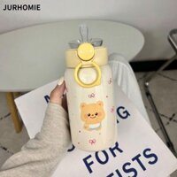 Cốc uống nước gấu bơ JURHOMIE, Cốc hút chân không hoạt hình 500ml, Bình nước cách nhiệt bằng thép không gỉ