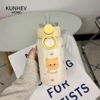 Cốc uống nước gấu bơ KUNHEV, Cốc hút chân không bằng thép không gỉ 500ml, Bình nước cách nhiệt hoạt hình