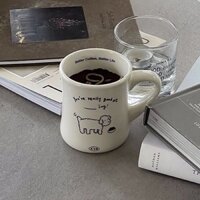 Cốc uống nước gốm sứ tráng men, ly "Milky White Puppy" phong cách Bắc Âu, dùng uống trà cà phê