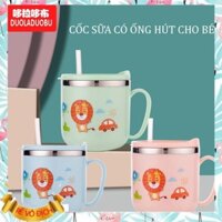 Cốc uống nước inox cho bé DUOLADUOBU - Cốc uống nước cho bé có ống hút, Chất liệu inox cao cấp, cách nhiệt tốt