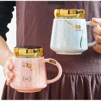 CỐC UỐNG NƯỚC SỨ NẮP GƯƠNG ÁNH TRAI CAO CẤP - XANH