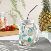 Cốc uống nước thủy tinh có tay cầm tặng ống hút inox mùa hè năng động bảo vệ môi trường CTT01 - 1.9 in hình dưa hấu