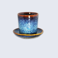Cốc Uống Trà - Cốc Uống Cafe 7x5cm Men Xanh Hoả Biến - Cốc kèm đĩa