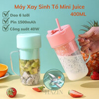 Cốc Xay Sinh Tố Mini Cầm Tay, Máy Xay Sinh Tố Sạc Pin Tích Điện Kèm Ống Hút