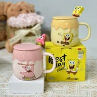 Cốc Xinke Lijian Chính Hãng Ủy Quyền SpongeBob Sinh Viên Cô Gái Quà Tặng Sinh Nhật Cốc Sứ Dễ Thương Cốc Sữa Có Nắp
