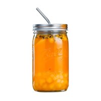 Cốc yến mạch qua đêm Miệng rộng Ly giải độc Nước ăn sáng Salad Can Mason Glass Straw Cup-Air-Tight Glass Mason Jar có