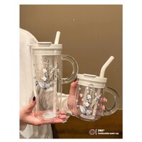 Cốc/Ly Uống Nước Thuỷ Tinh Trong Suốt Có Tay Cầm Và Nắp Đậy Chắc Chắn 550ml/1000ml, Có Lõi Lọc Trà
