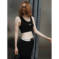 COCO SIN - Áo Thun Croptop Đen Thêu CCS
