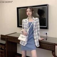 COCOEPPS Bộ Đồ Vest Kẻ Ca Rô Dáng Rộng Phong Cách Anh Thanh Lịch Xuân Thu 2020 Áo Khoác Nữ Thường Ngày TT