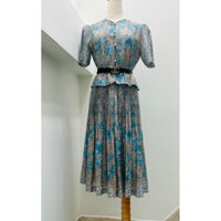 Cocomilan. Đầm cổ điển peplum hoa chân váy dập ly cổ tròn tay ngắn Hiệu Libre Si Nhật 2hand