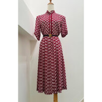 Cocomilan. Đầm dài vintage chân váy xếp ly tay ngắn Si Nhật 2hand