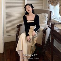 Cocory vn Đầm maxi hai dây /áo khoác cardigan tay dài dệt kim thời trang Hàn Quốc cho nữ
