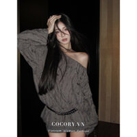 Cocorygirl Áo Thun Nữ Tay Dài Khoét Vai Màu Sắc Thời Trang Hàn Quốc