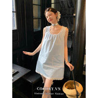 Cocorygirl phiên bản Hàn Quốc của váy nữ màu xanh nhạt váy nhiều lớp ren nữ tính