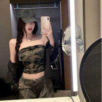 Cocorygirl Quần áo nữ Hàn Quốc Áo vest bọc camo gợi cảm thời trang