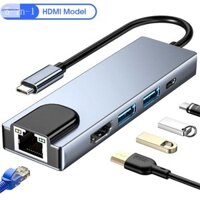 Cod 5 Trong 1 USB C Hub Loại C Sang 4K Bộ Chuyển Đổi Tương Thích HDMI RJ45 Mạng 100M Ethernet Lan Cổng Sạc Adapter Cho Macbook Pro Mới