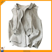(Cod) Áo Hoodie không tay có mũ trùm đầu Áo khoác có mũ trùm đầu mùa hè dành cho nữ có túi bên và khóa kéo Áo ghi lê thể thao nhẹ và thoáng khí để mặc thường ngày