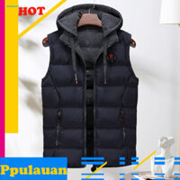 Cod  Áo khoác nam dày Áo khoác nam có mũ trùm đầu có dây kéo Áo Vest nam không tay có mũ trùm đầu Áo khoác có túi Áo ghi lê mùa đông ấm áp cho nam sành điệu Dây kéo Placket Màu trơn