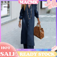 Cod  Áo sơ mi dài tay Bộ quần ống rộng dành cho nữ Bộ đồ vải lanh Cotton sang trọng Bộ 2 chiếc Áo sơ mi dài tay Quần ống rộng Trang phục phù hợp màu trơn cho phong cách Đông Nam