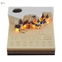 Cod Castle Để Bàn Lịch Với Đèn LED Lịch 2025 Memo Pad Lịch Để Bàn Sáng Tạo Ghi Chú DIY Notepad 3D Lịch Nghệ Thuật Khắc Giấy Quà Tặng Nhà Điêu Khắc Quà Tặng Cho Trường Học Nhà Tắt Nhà