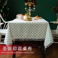 Cod Giả Vải Lanh Cotton Vuông Trắng Nền Giáng Sinh Đầu Hươu Giáng Sinh Khăn Trải Bàn Giáng Sinh, In Hình Năm Mới HUGME