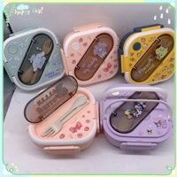 [COD] Hộp cơm trưa Bento hai lớp Sanrio dễ thương kèm bộ đồ ăn Kawaii Hello Kitty Kuromi Giai điệu nhựa cầm tay Hộp đựng Bento chia ngăn dung lượng lớn [Lmlife]