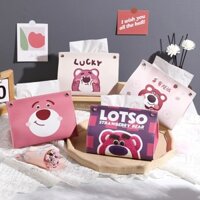 COD✨ hộp khăn giấy lotso gấu dâu Hộp Đựng Khăn Giấy Để Bàn Dày Dặn Chống Thấm Nước Hình Gấu / Dâu Tây Dễ Thương