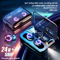 (COD) Tai nghe tai nghe không dây TWS Bluetooth 5.1 với Micrô HIFI âm thanh nổi 9D và Pin dự phòng 3000 mAh