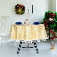 Cod Vải Lanh Cotton Tua Rua Khăn trải bàn Giáng sinh, Hoa văn tuần lộc bông tuyết hình tròn Giáng sinh, Đường kính bàn ăn 100 / 120 / 140CM HUGME