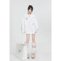 COD✅ (Vận chuyển 24 giờ)TR Áo Khoác Hello Kitty nữ Trắng form rộng mùa đông áo dài tay sweater outerity