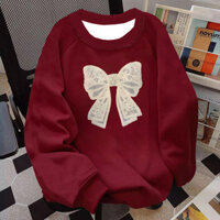 COD✅ (Vận chuyển 24 giờ)TR Áo sweater nữ đỏ nơ mùa đông áo nỉ dài tay hàn quốc