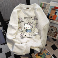 COD✅ (Vận chuyển 24 giờ)TR Áo sweatshirt nữ Xám form rộng mùa hè áo khoác xinh Hello Kitty in hình 100% cotton