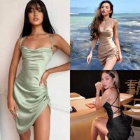 [Cod] Váy treo đùi xẻ tà gợi cảm lưng váy satin nhiều màu